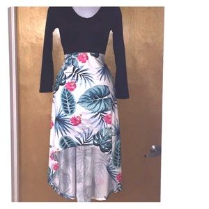 Black and Floral High Low Dress
